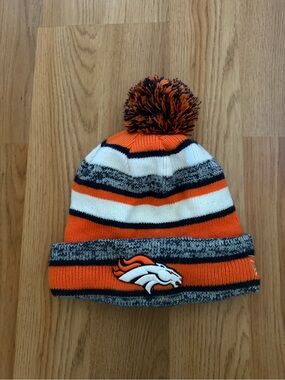 NFL Denver Broncos Orange, White & Gray Pom Cuffed Beanie
